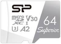 Карта памяти Silicon Power microSDXC 64 ГБ Class 10, V30, A2, UHS-I U3, R / W 100 / 80 МБ / с, 1 шт., белый