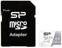 Карта памяти Silicon Power microSDXC 64 ГБ Class 10, V30, A2, UHS Class 3, R / W 100 / 80 МБ / с, адаптер на SD, 1 шт., белый