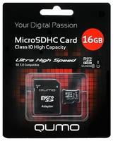 Карта памяти Qumo microSDHC 16 ГБ Class 10, V10, A1, UHS-I, R 90 МБ / с, адаптер на SD, 1 шт., серый