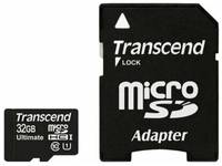 Карта памяти Transcend microSDHC 32 ГБ Class 10, UHS-I, R/W 90/45 МБ/с, адаптер на SD, черный