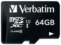 Карта памяти Verbatim microSDXC 64 ГБ Class 10, UHS-I, R 90 МБ / с, адаптер на SD