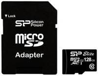 Карта памяти Silicon Power microSDXC 128 ГБ Class 10, V10, A1, UHS-I U1, R / W 75 / 15 МБ / с, адаптер на SD, 1 шт., черный