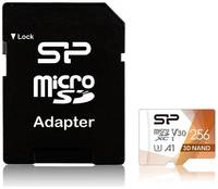 Карта памяти Silicon Power microSDXC 256 ГБ Class 10, V30, A1, UHS-I U3, R/W 100/80 МБ/с, адаптер на SD, 1 шт., черный