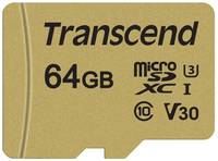Карта памяти Transcend microSDXC 64 ГБ Class 10, V30, A1, UHS-I U1, R / W 95 / 60 МБ / с, адаптер на SD, 1 шт., золотистый