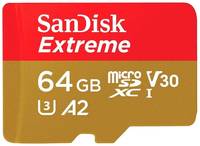 Карта памяти SanDisk microSDXC 64 ГБ Class 10, V30, A2, UHS Class 3, R / W 160 / 60 МБ / с, адаптер на SD, 1 шт., красный / бежевый