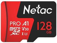 Карта памяти Netac microSDXC 128 ГБ Class 10, V30, A1, UHS-I, R 100 МБ/с, 1 шт., черный/красный