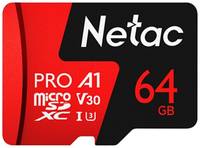 Карта памяти Netac microSDXC 64 ГБ Class 10, V30, A1, UHS-I U3, R 100 МБ/с, 1 шт., черный/красный