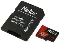 Карта памяти Netac microSDXC 64 ГБ Class 10, V30, A1, UHS-I U3, R 100 МБ / с, адаптер на SD, 1 шт., черный / красный