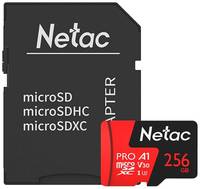 Карта памяти Netac microSDXC 256 ГБ Class 10, V30, A1, UHS-I, R 100 МБ / с, адаптер на SD, 1 шт., черный / красный