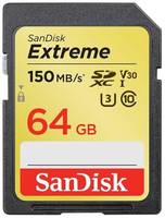 Карта памяти SanDisk SDXC 64 ГБ Class 10, V30, UHS-I, R/W 150/60 МБ/с, 1 шт., черный