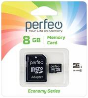 Карта памяти Perfeo microSDHC 8 ГБ Class 10, UHS-I, W 10 МБ/с, адаптер на SD, 1 шт., черный