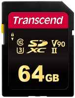 Карта памяти Transcend SD 64 ГБ Class 10, V90, UHS-II, R / W 285 / 180 МБ / с, 1 шт., черный