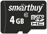 Карта памяти SmartBuy microSDHC 4 ГБ Class 10, R / W 25 / 14 МБ / с, черный