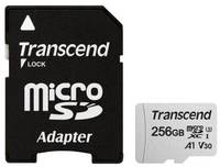 Карта памяти Transcend microSDXC 256 ГБ Class 10, V30, A1, UHS-I U3, R / W 100 / 40 МБ / с, адаптер на SD, 1 шт., серебристый