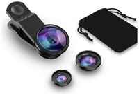 Universal Clip Lens Набор объективов для телефона 3 в 1 (фишай Fisheye рыбий глаз, ширикоугольная и макро линза для смартфона)