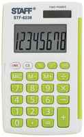 STAFF Калькулятор карманный staff stf-6238 (104х63 мм), 8 разядов, двойное питание, белый с зелеными кнопками, блистер, 250283