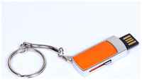 Металлическая выдвижная мини флешка для нанесения логотипа (32 Гб  /  GB USB 2.0 Оранжевый / Orange 401 Модель 555)
