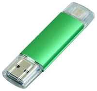 Centersuvenir.com Металлическая флешка OTG для нанесения логотипа (16 Гб  /  GB USB 2.0 / microUSB Зеленый / Green OTG 001 Flash drive)