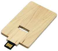 Выдивижная флешка в виде деревянной карточки (32 Гб  /  GB USB 2.0 Белый / White Wood-Card1 визитка необычный сувенир к новому году)