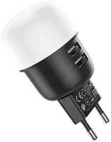 Сетевое зарядное устройство + ночник Hoco C87A Sparkle dual port night light charger черный