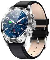 Смарт часы наручные мужские круглые KingWear LW09 умные смартчасы, фитнес браслет с пульсометром, для андроид и айфона, с кожаным ремешком