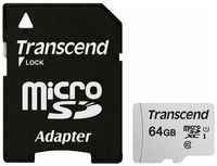Карта памяти microSDXC 64 GB TRANSCEND UHS-I U1, 95 Мб/сек (class 10), адаптер, TS64GUSD300S-A, 1 шт