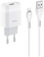 Сетевое зарядное устройство Hoco C72A Glorious + кабель Lightning, Global, белый