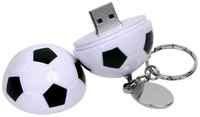 Пластиковая флешка для нанесения логотипа в виде футбольного мяча (16 Гб  /  GB USB 2.0 Белый / White Football по индивидуальному дизайну заказчика)