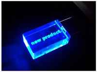Centersuvenir.com Прямоугольная стеклянная флешка под гравировку 3D логотипа (64 Гб  /  GB USB 2.0 Синий / Blue cristal-01 apexto UL5030 LED)