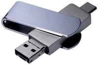 Флешка поворотный механизм c дополнительным разъемом Micro USB (32 Гб / GB USB 2.0/USB Type-C/microUSB /Silver OTG235)