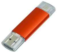 Металлическая флешка OTG для нанесения логотипа (64 Гб  /  GB USB 2.0 / microUSB Оранжевый / Orange OTG 001 для андроида доступна оптом и в розницу)