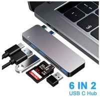 USB-концентратор (хаб, адаптер, переходник) Aluminum Type-C 6 в 1 (Gray) для MacBook