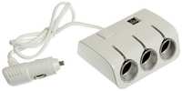 FlashMe Разветвитель прикуривателя, 3 гнезда, 2 USB 1 А, 60 Вт, 12/24 В, подсветка, провод 70 см