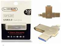 Флеш-накопитель для айфона Lider mobile USB 3.0 Flash Drive / 32 ГБ/ 3-в-1 / Водонепроницаемый чип/ Cеребристый