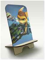 BrutBag Подставка, держатель для телефона из дерева c рисунком, принтом УФ Игры Ratchet & Clank Qforce ( PS, Xbox, PC, Switch) - 2282
