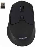 Мышь беспроводная SONNEN V33, USB, 800 / 1200 / 1600 dpi, 6 кнопок, оптическая, черная, SOFT TOUCH, 513517
