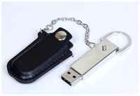 Массивная металлическая флешка с кожаным чехлом (16 Гб  /  GB USB 2.0 Черный / Black 214 Классная флешка оригинальный подарок для школьника)