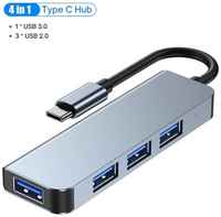Хаб USB-концентратор 4 в 1  / 1xUSB3.0+3xUSB2.0 / Type-C Gray