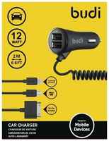 Автомобильное зарядное устройство Budi Car Carger 2 USB with 30 pin / Micro USB / Lightning Cable
