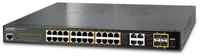 PLANET IPv6/IPv4, 24-Port Managed 802.3at POE+ Gigabit Ethernet Switch + 4-Port Gigabit Combo TP/SFP (220W)