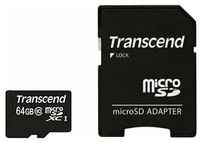 Карта памяти Transcend microSDXC 64 ГБ Class 10, V10, A1, UHS-I U1, R 45 МБ/с, 1 шт., черный