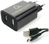 Gembird Cablexpert Адаптер питания USB 2 порта, 2.4A, + кабель 1м Type-C (mp3a-pc-37)