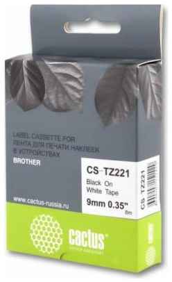 Лента Cactus CS-TZ221 для принтеров Brother P-touch 1010/1280/1280VP/2700VP на белом 9х8мм
