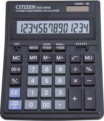 Калькулятор бухгалтерский Citizen SDC-554S 14-разрядный черный 203159498