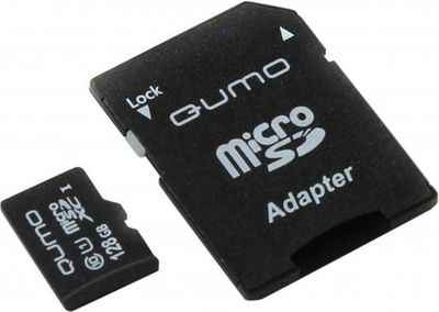 Карта памяти Micro SDXC 128Gb class 10 UHS-I QUMO QM128GMICSDXC10U1 + SD adapter