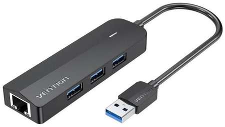 Сетевой адаптер Vention USB 3.0 M/Gigabit Ethernet RJ45 F+OTG хаб 3xUSB Черный - 0.15м 2034002873