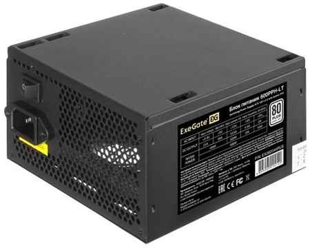 Блок питания 600W ExeGate 80 PLUS® 600PPH-LT-S (ATX, APFC, КПД 82% (80 PLUS)SC, 12cm fan, 24pin, (4+4)pin, PCIe, 5xSATA, 3xIDE, кабель 220V с защитой