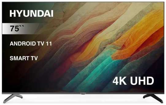 Телевизор LED Hyundai 75 H-LED75BU7006 Android TV Frameless черный 4K Ultra HD 60Hz DVB-T DVB-T2 DVB-C DVB-S DVB-S2 USB WiFi Smart TV 2034035375