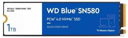 Western Digital Твердотельный накопитель/ WD SSD Blue SN580 NVMe, 1000GB, M.2(22x80mm), NVMe, PCIe 3.0 x4, 3D TLC, R/W 3500/3000MB/s, IOPs 460 000/450 000, TBW 600, D 2034035752