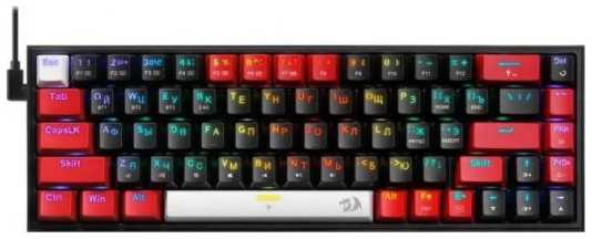 Defender Игровая беспроводная клавиатура REDRAGON CASTOR PRO чёрно-красная (USB, Bluetooth, 2.4G, Redragon yellow, 68 кл., RGB подсветка, 1600 мА) 2034035794